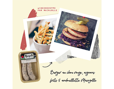 Recette : burger au chou rouge, oignons frits et andouillette