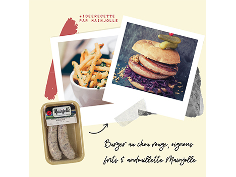 Recette : burger au chou rouge, oignons frits et andouillette